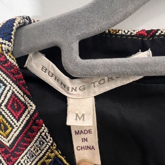 Burning Torch Top Women’s M Peplum Full Embroidered Geometric Structured Blouse - Picture 3 of 6